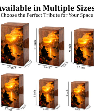 Eternal Waters Fishing Wooden Cremation Urn – Personalized Memorial Urn for Human Ashes