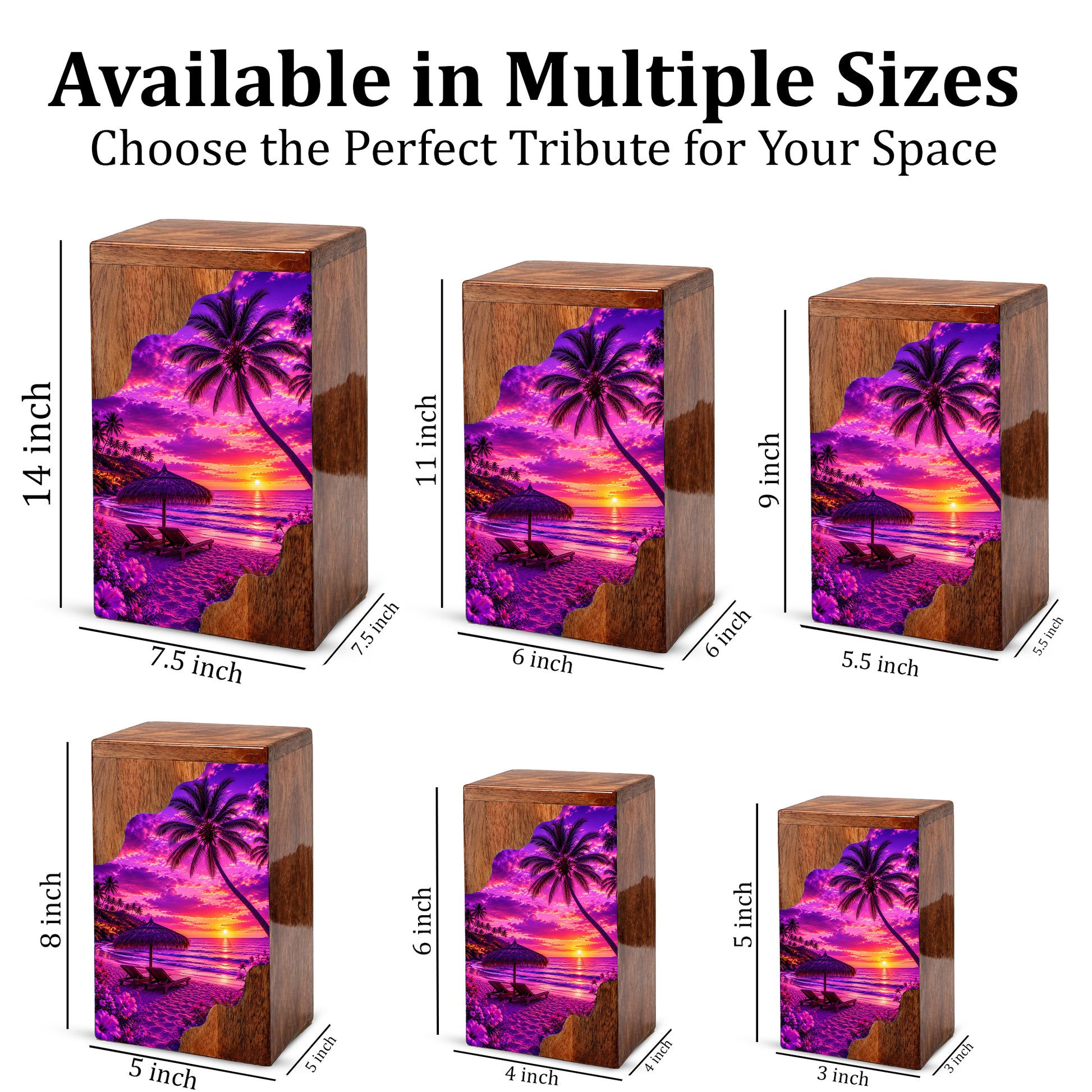 Sunset Beach Wooden Cremation Urn – Wooden Urn for Human Ashes