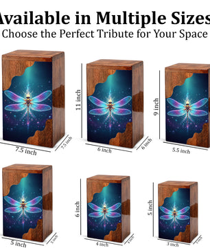 Dragonfly Wooden Cremation Urn – Radiant Butterfly Inspired Memorial Wooden Urn for Human Ashes