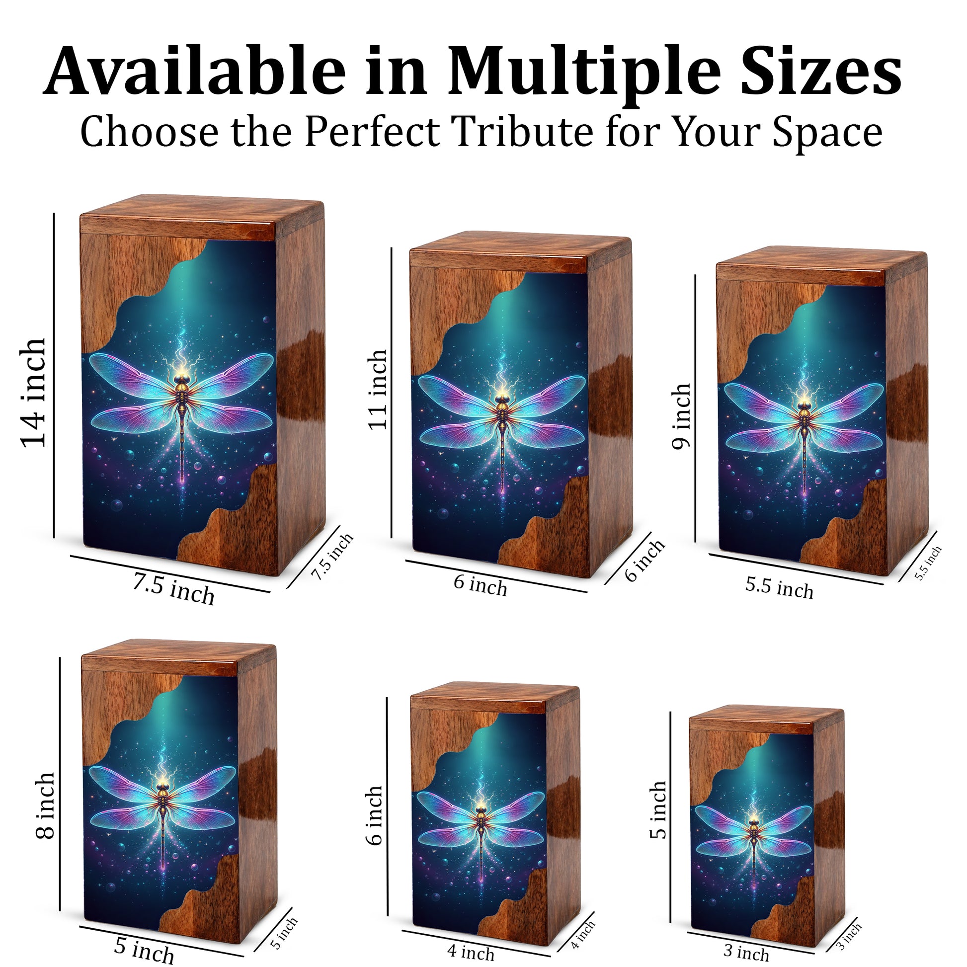 Dragonfly Wooden Cremation Urn – Radiant Butterfly Inspired Memorial Wooden Urn for Human Ashes