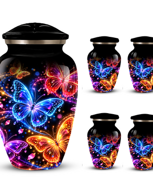 Personalized Butterfly Adult Cremation Urn for Ashes, Colorful Butterfly Memorial Urn, Black Cremation Urn