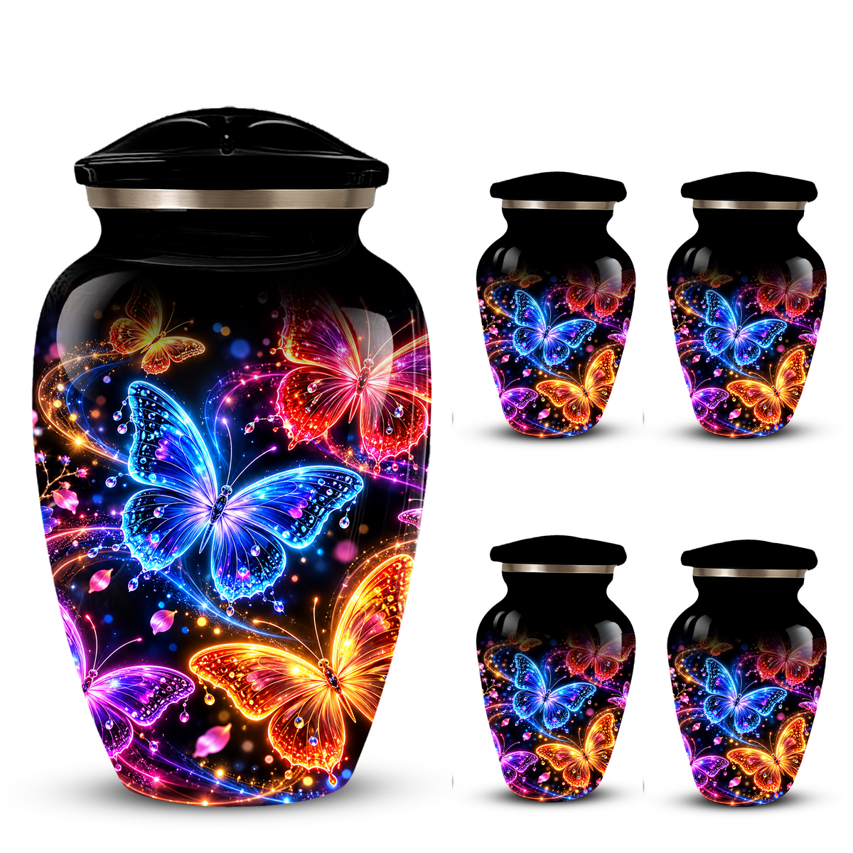Personalized Butterfly Adult Cremation Urn for Ashes, Colorful Butterfly Memorial Urn, Black Cremation Urn
