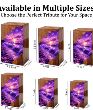 Moonlit Ocean Butterfly Wooden Cremation Urn – Beach Theme Wooden Urn for Human Ashes