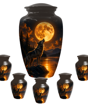 Wolf Cremation Urn for Dad - Mountain Lake Memorial Large Keepsake Urns