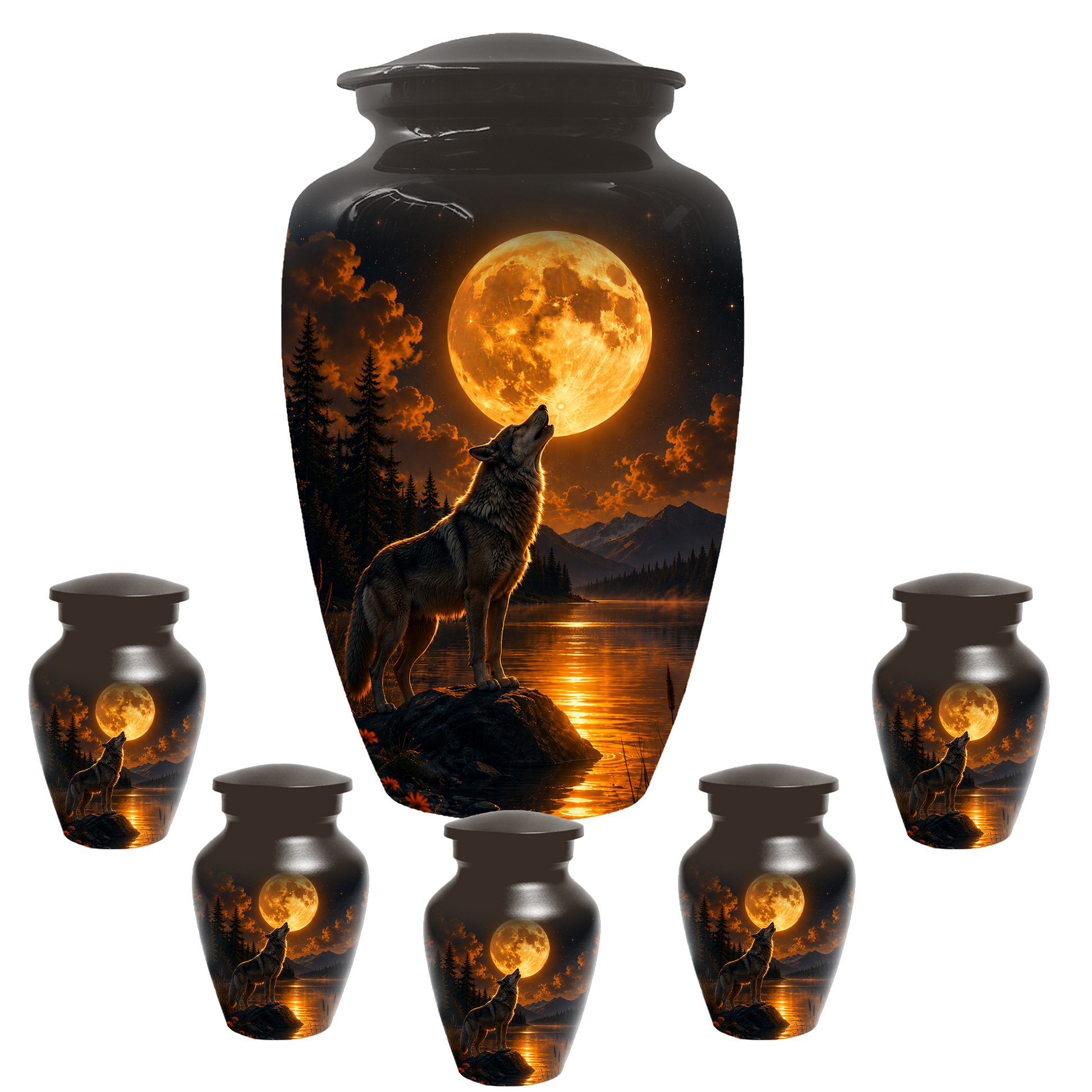 Wolf Cremation Urn for Dad - Mountain Lake Memorial Large Keepsake Urns