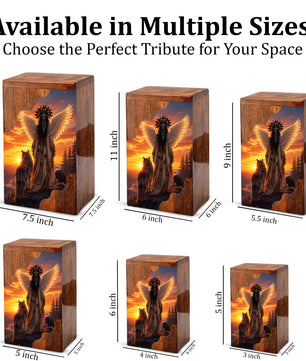 Spirit Guardian Wooden Cremation Urn – Angel Wings Memorial Urn for Human Ashes