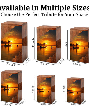 Fishing Cremation Urn – Custom Wooden Urn for Dad, Gone Fishing Memorial Urn for Ashes