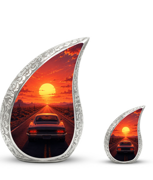Muscle Car Sunset Urn for Adult Ashes – Classic Car Memorial Cremation Urn