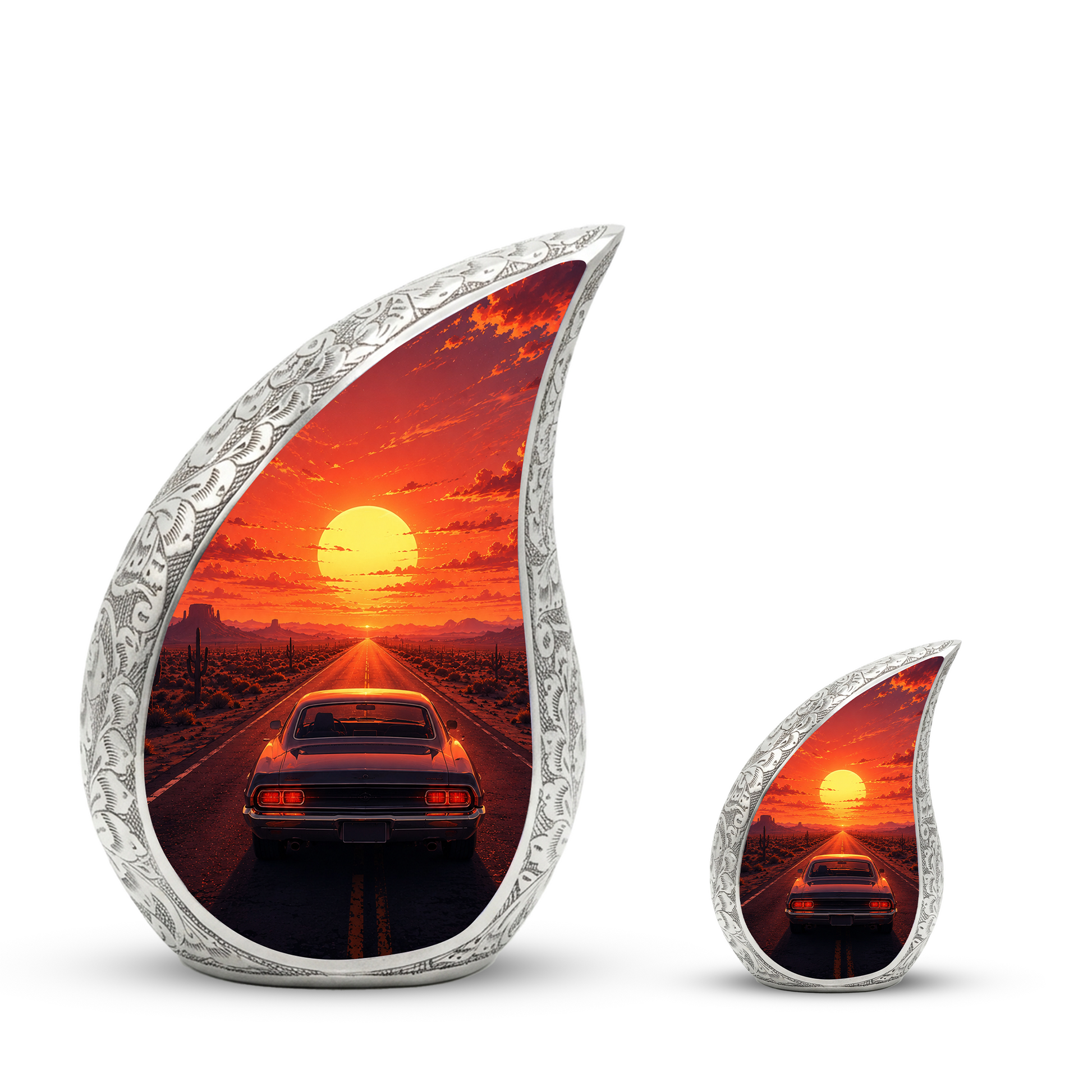 Muscle Car Sunset Urn for Adult Ashes – Classic Car Memorial Cremation Urn