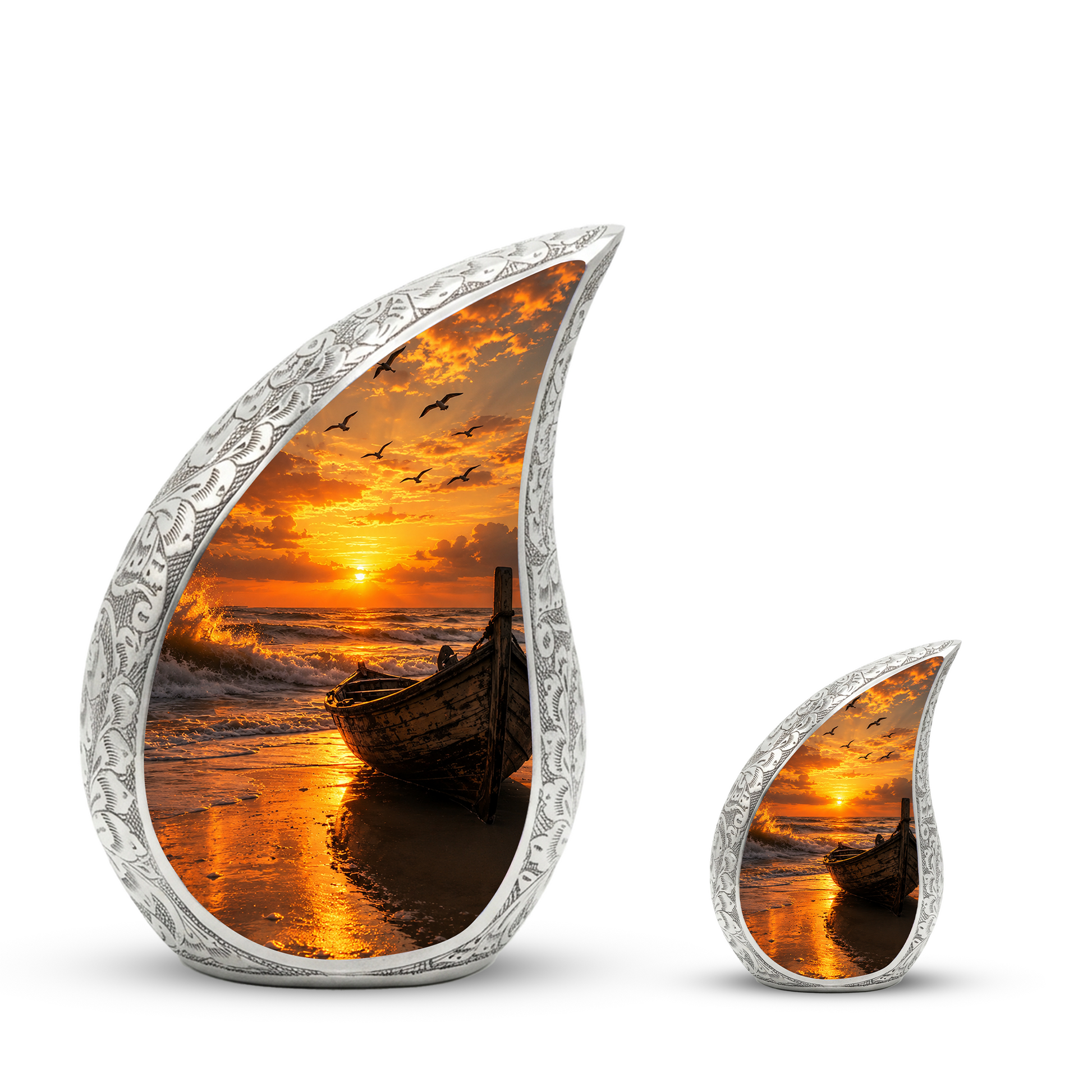Beach Boat Cremation Urn for Human Ashes | Ocean Sunset Beach Themed Memorial Urn