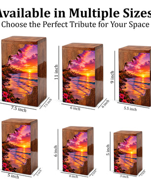 Sunset Beach Wooden Cremation Urn – Coastal Memorial Urn for Human Ashes