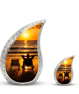 Beach Sunset Urn for Human Ashes | Ocean Sunset Cremation Urn & Beach Themed Memorial Urn