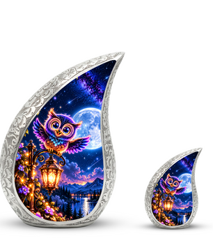Owl Urn for Ashes, Colorful Owl Cremation Urn with Moon