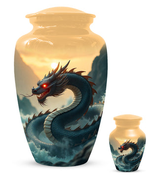 Dragon Sunset Urn for Human Ashes | Adult Cremation Urn | Sunset Dragon Memorial Funeral Urn