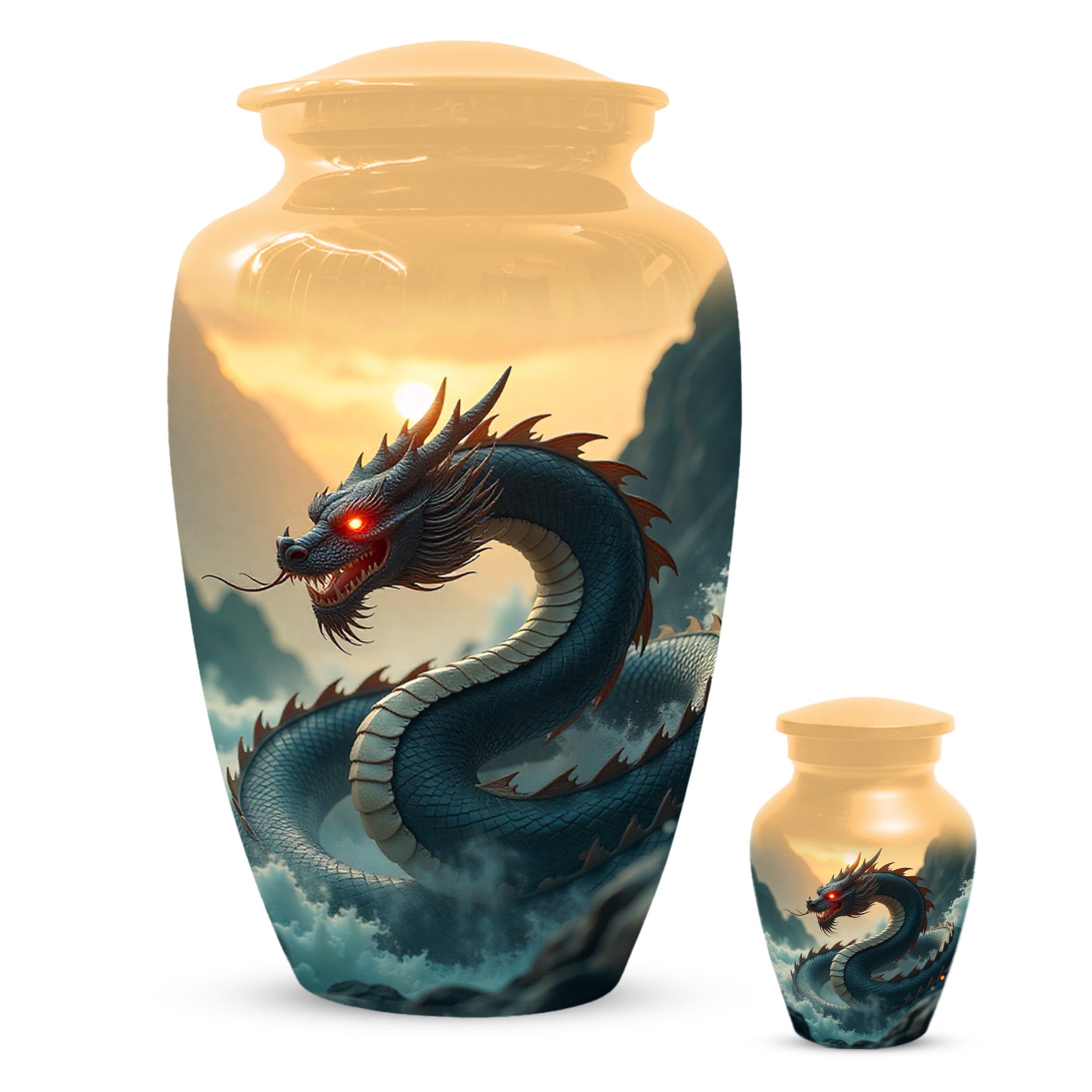 Dragon Sunset Urn for Human Ashes | Adult Cremation Urn | Sunset Dragon Memorial Funeral Urn