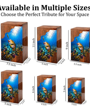 Fishing Wooden Cremation Urn – Fishing in Heaven Memorial Urn for Human Ashes