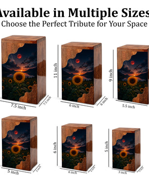 Sunflower Wooden Cremation Urn for Mom | Personalized Wooden Urn for Human Ashes | Red Moon Memorial Urn