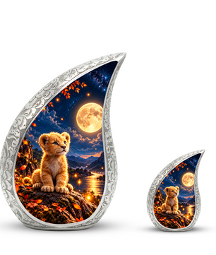 Kitten Urn for Ashes, Cat Cremation Urn with Moonlit Artwork for human Ashes