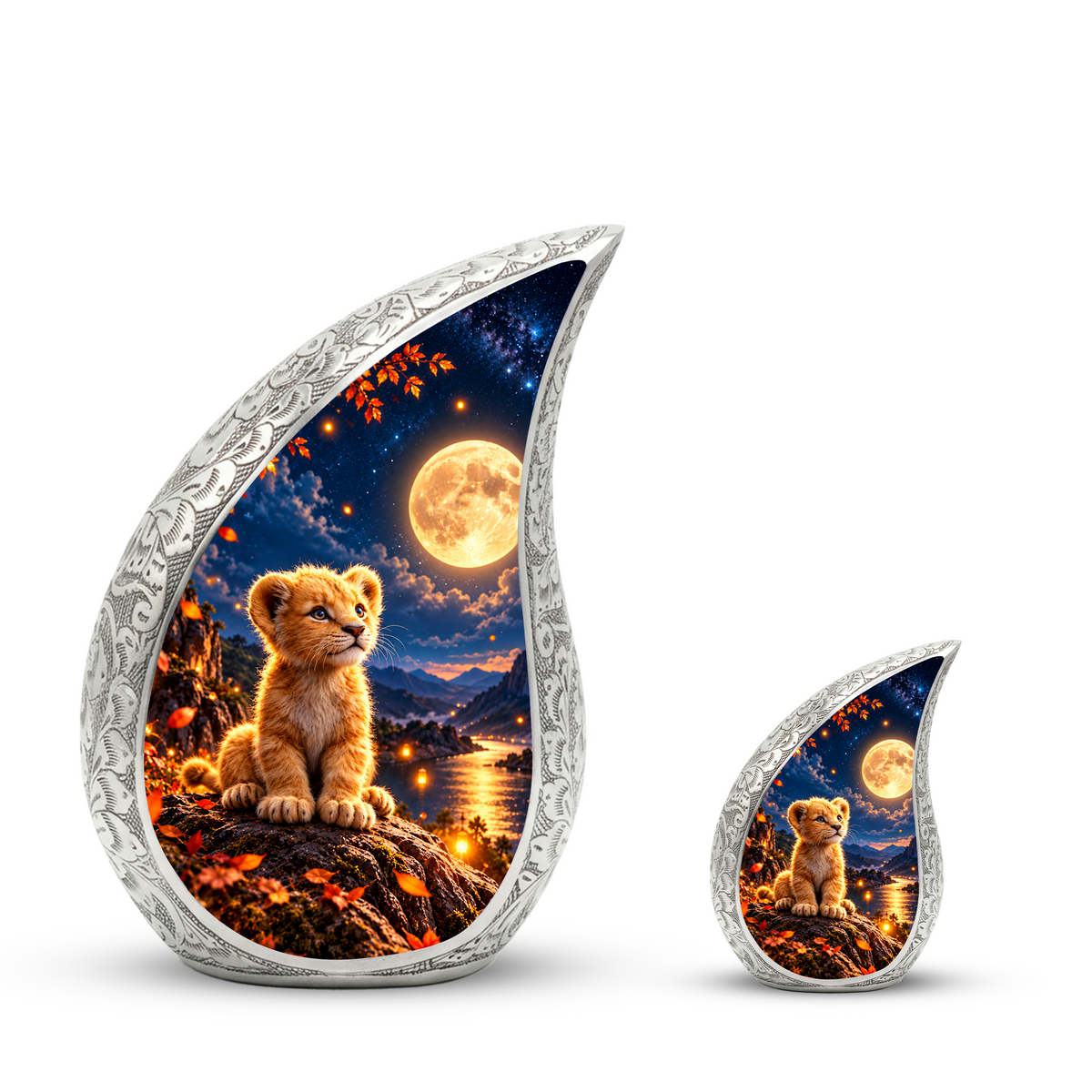 Kitten Urn for Ashes, Cat Cremation Urn with Moonlit Artwork for human Ashes