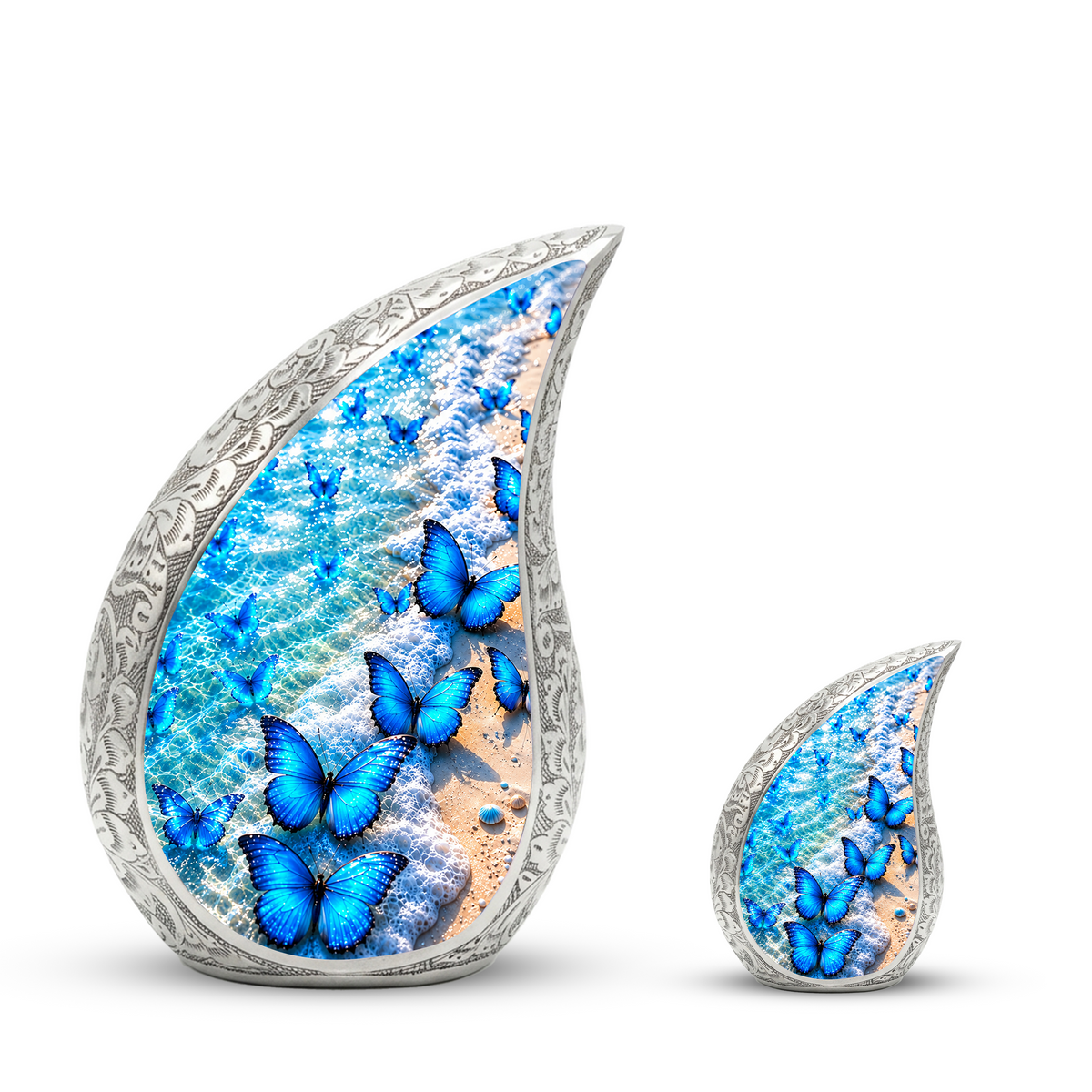 Blue Butterfly Cremation Urn for Adult Ashes, Beach Memorial Urn, Ocean Butterfly Urn for Ashes