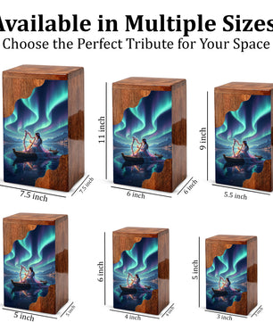 Aurora Harp Wooden Cremation Urn – Celestial Lake Memorial Wooden Urn for Human Ashes