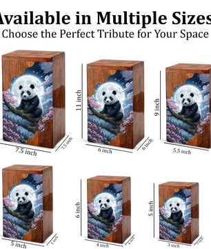 Wooden Cremation Urn – Moonlit Panda Memorial Urn | Custom Memorial Urn for Mom, Dad & Loved Ones
