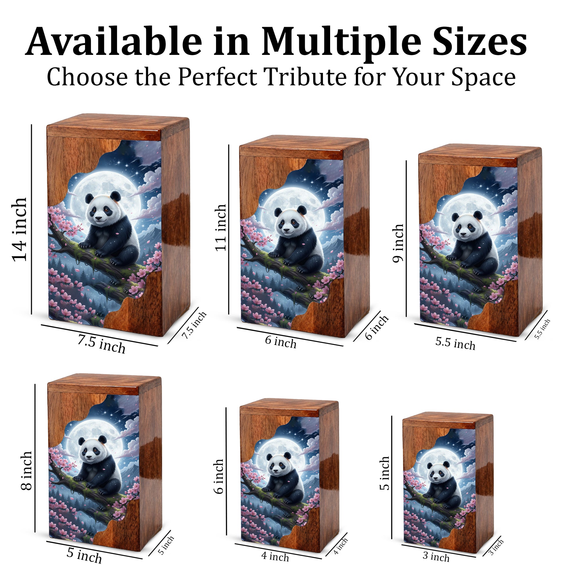 Wooden Cremation Urn – Moonlit Panda Memorial Urn | Custom Memorial Urn for Mom, Dad & Loved Ones