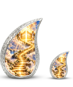 Stairway to Heaven Cremation Urn for Mom- Golden Heavenly Gates Memorial Urn