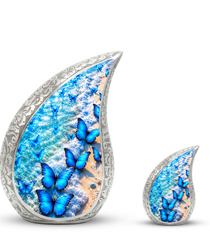 Blue Butterfly Cremation Urn for Mom - Ocean Beach Butterfly Memorial Urn