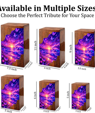 Butterfly Ocean Wooden Cremation Urn – Beach Theme Wooden Urn for Human Ashes