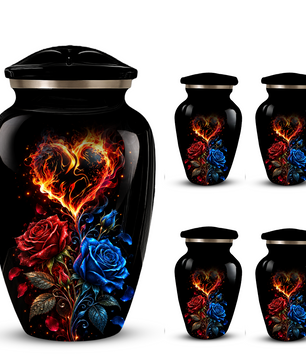 Red & Blue Rose Heart Cremation Urn for Ashes | Personalized Adult Memorial Urn