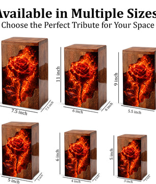 Fiery Rose Wooden Cremation Urn – Personalized Memorial Urn for Human Ashes