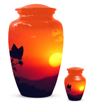Butterfly Sunset Urn for Adult Ashes | Orange Sunset Butterfly Cremation Urn