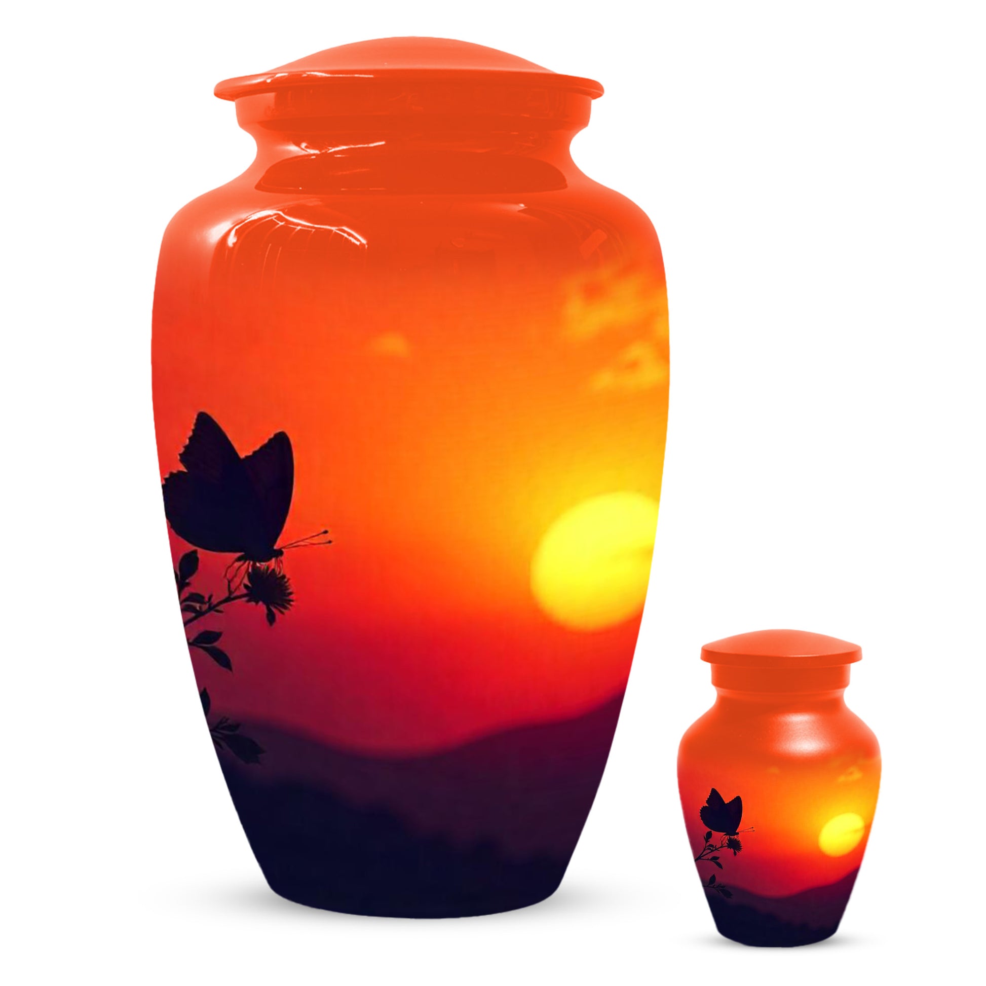 Butterfly Sunset Urn for Adult Ashes | Orange Sunset Butterfly Cremation Urn