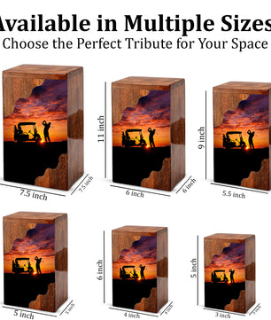 Personalized Golf Wooden Cremation Urn – Sunset Golf Memorial Urn | Custom Wooden Urn for Dad