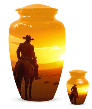 Cowboy Sunset Urn for Adult Ashes | Western Cowboy Cremation Urn for Dad