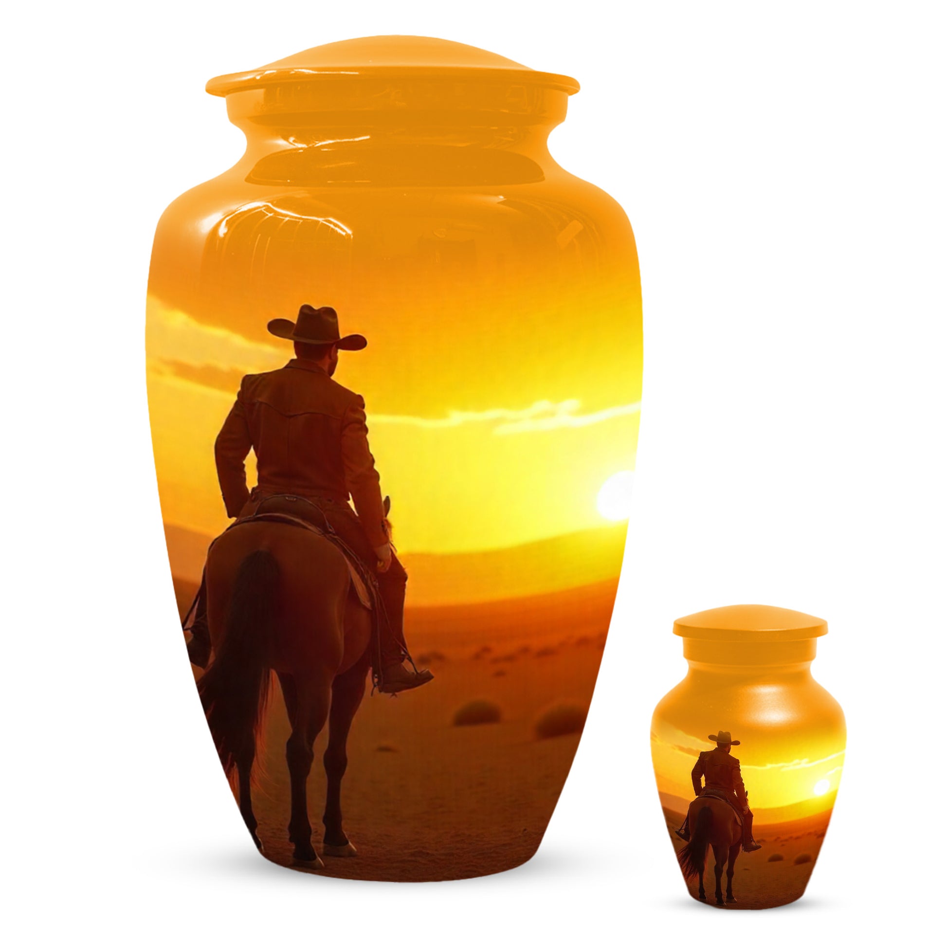 Cowboy Sunset Urn for Adult Ashes | Western Cowboy Cremation Urn for Dad