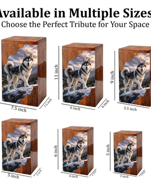 Husky Wooden Cremation Urn – Mountain Memorial Urn