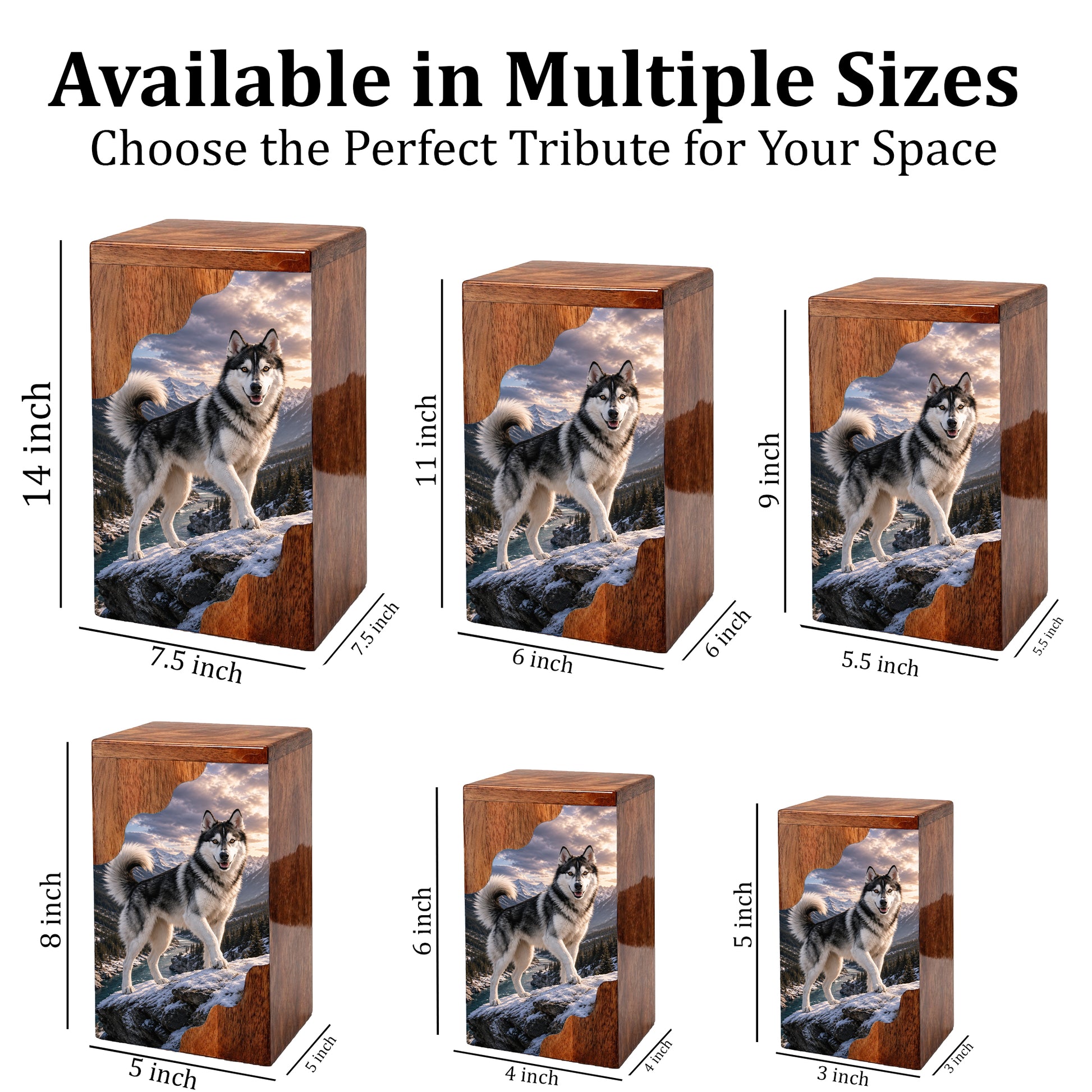 Husky Wooden Cremation Urn – Mountain Memorial Urn