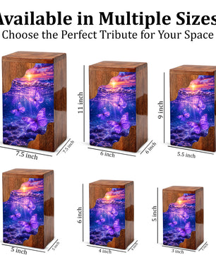 Purple Butterfly Ocean Wooden Cremation Urn – Wooden Urn for Human Ashes
