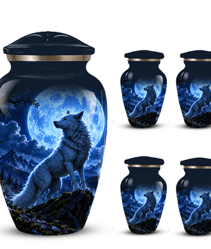 Personalized Adult Cremation Urn for Ashes, Custom Blue Wolf Moon Memorial Urn, Wildlife Cremation Urn