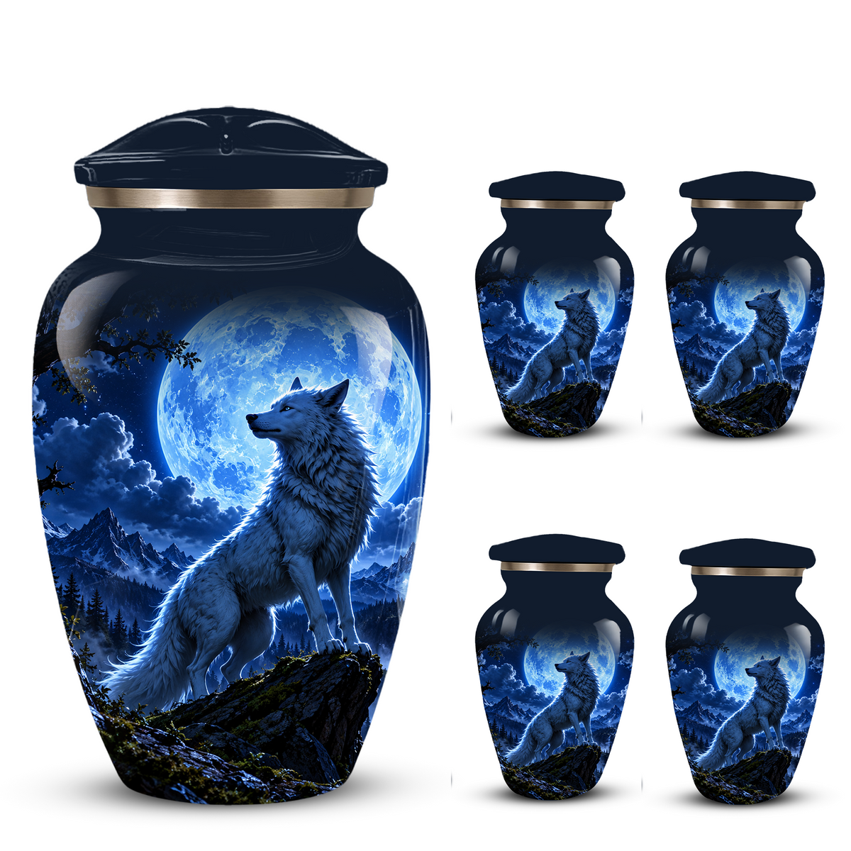 Personalized Adult Cremation Urn for Ashes, Custom Blue Wolf Moon Memorial Urn, Wildlife Cremation Urn