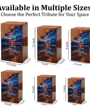 Beach Wooden Cremation Urn for Human Ashes | Ocean Sunset Memorial Urn