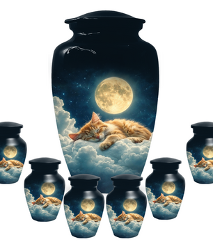 Cat Memorial Urn for Mom | Moon Cat Cremation  Large Urn for Ashes- Funeral Keepsake Urn