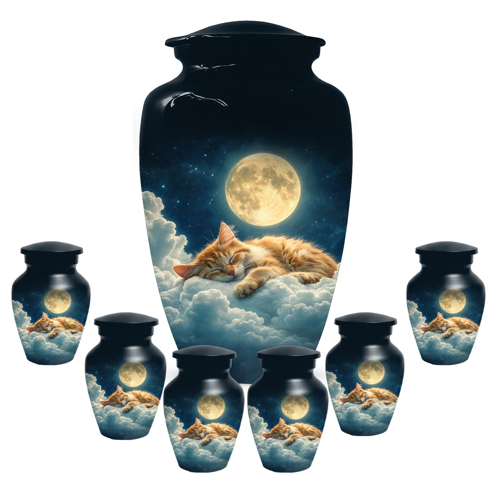 Cat Memorial Urn for Mom | Moon Cat Cremation  Large Urn for Ashes- Funeral Keepsake Urn
