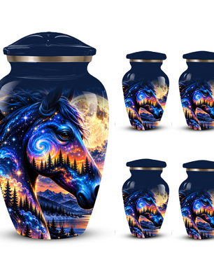 Personalized Horse Cremation Urn for Ashes, Cosmic Galaxy Horse Adult Memorial Urn, Custom Aluminum Urn