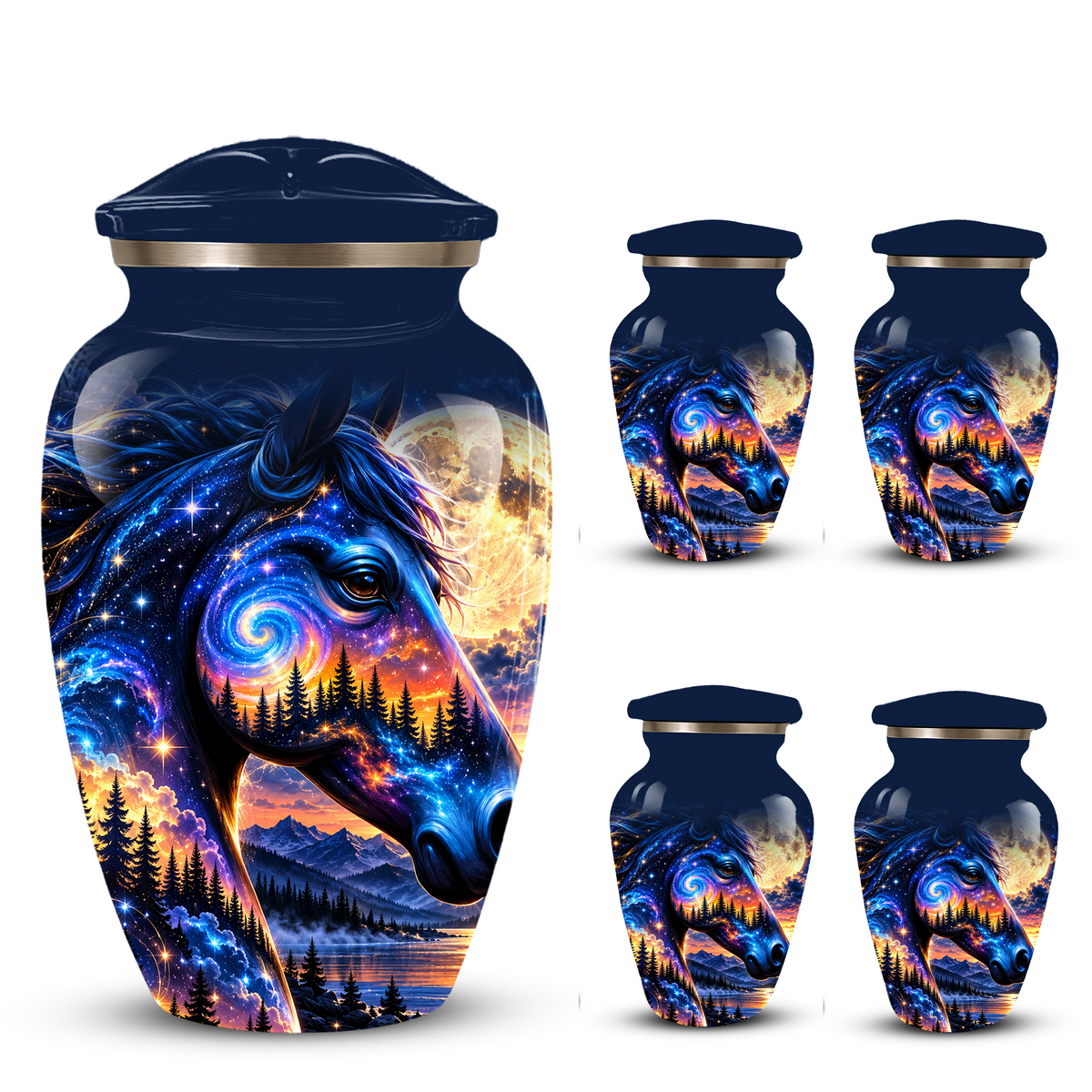 Personalized Horse Cremation Urn for Ashes, Cosmic Galaxy Horse Adult Memorial Urn, Custom Aluminum Urn