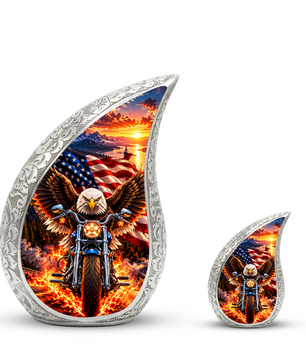Patriotic Eagle Motorcycle Urn for Human Ashes, American Flag Adult Cremation Urn