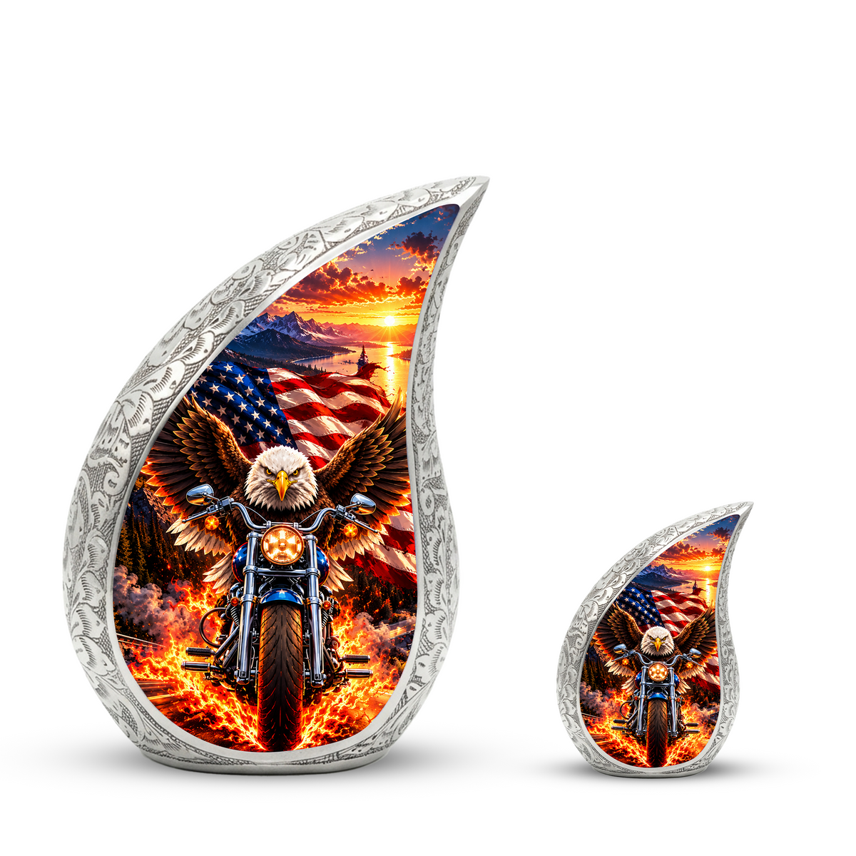 Patriotic Eagle Motorcycle Urn for Human Ashes, American Flag Adult Cremation Urn
