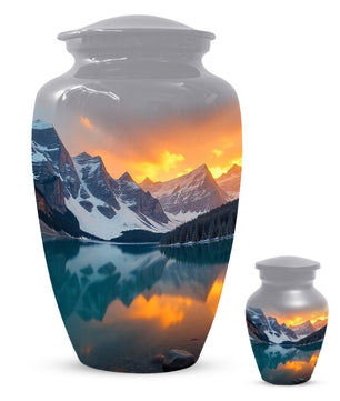 Mountain Lake Sunset Adult Urn for Human Ashes | Scenic Adult Cremation Urn